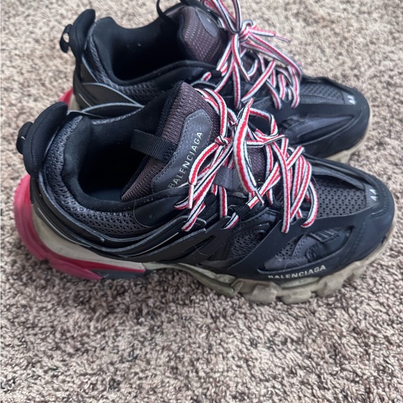 Balenciaga Black Chunky Lace-Up Sneakers with Pink Heel
